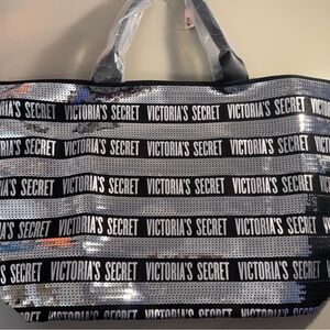 Victoria's Secret Black and Silver Sequin Logo Tote
